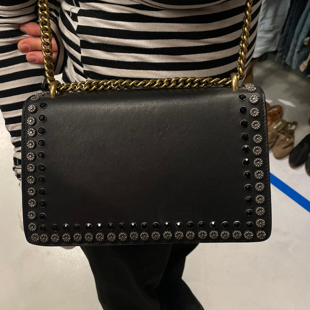 Bolso de Hombro Gucci Dionysus en Piel Negra con Tachuelas y Cristales swarosky