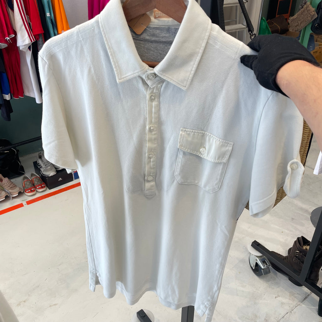 Polo Blanco John Galliano - Colección Estampado Pin-Up y Flores - Talla S