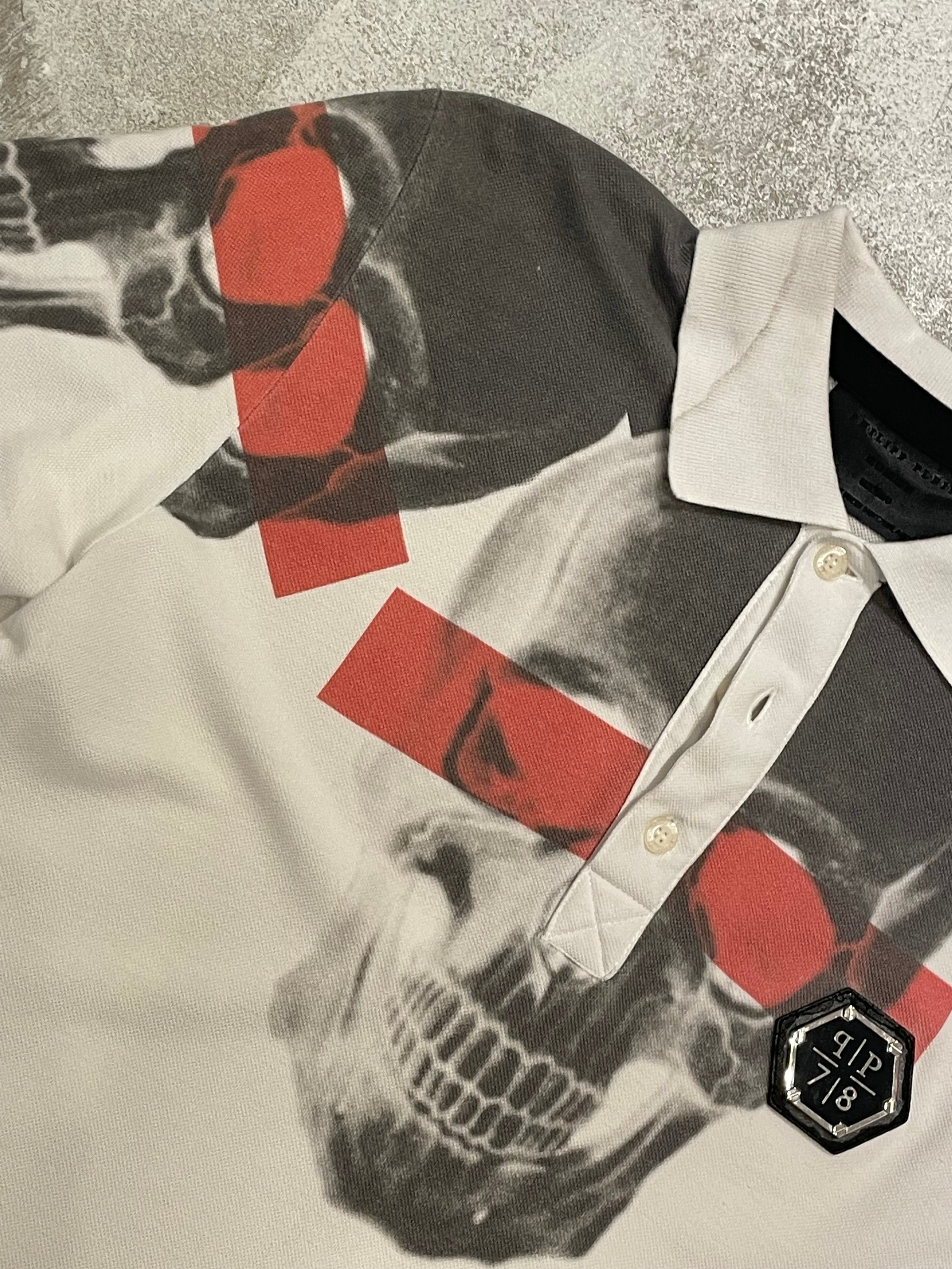 Polo Philipp Plein Blanco con Estampado de Calaveras Góticas / Urbanas talla S