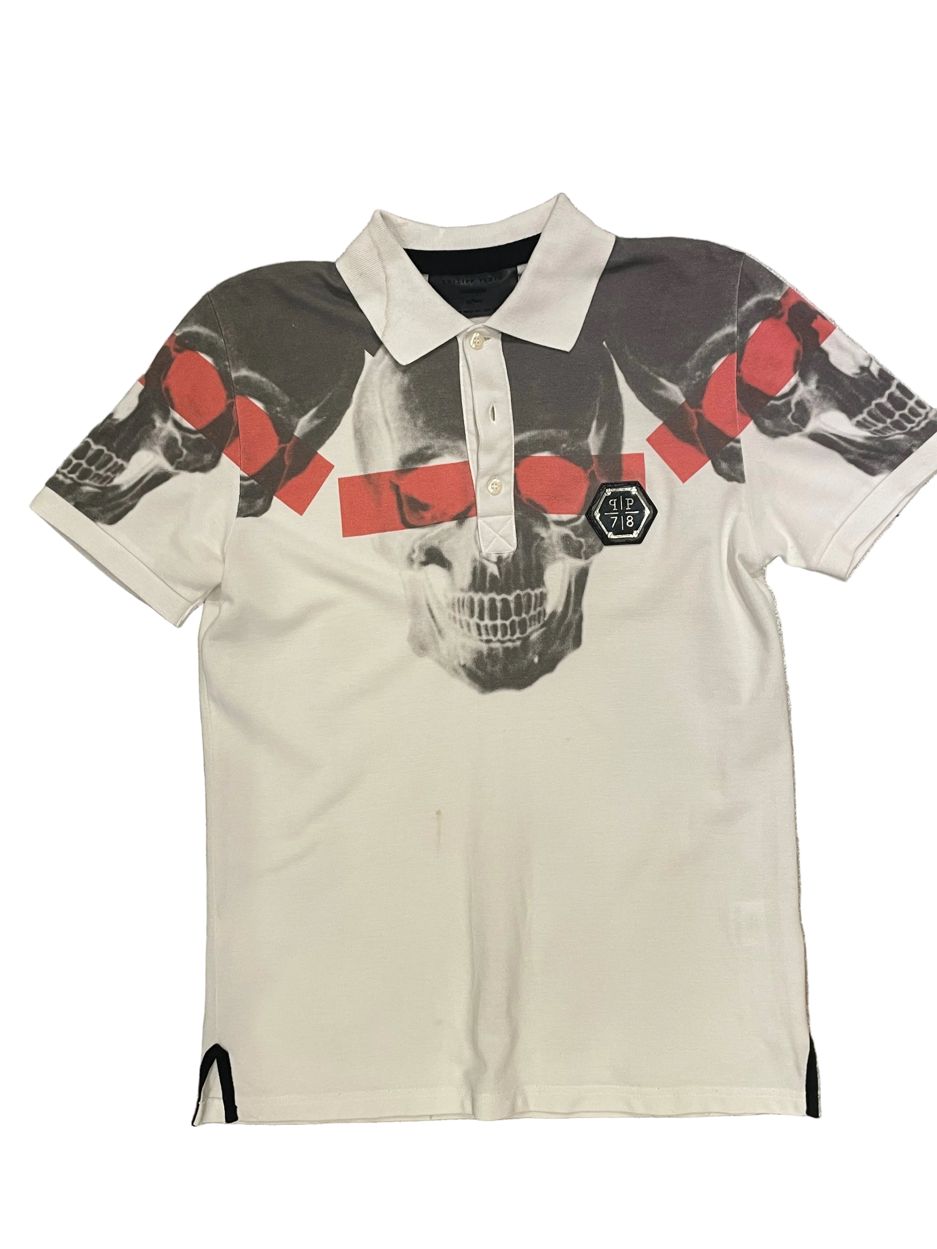 Polo Philipp Plein Blanco con Estampado de Calaveras Góticas / Urbanas talla S