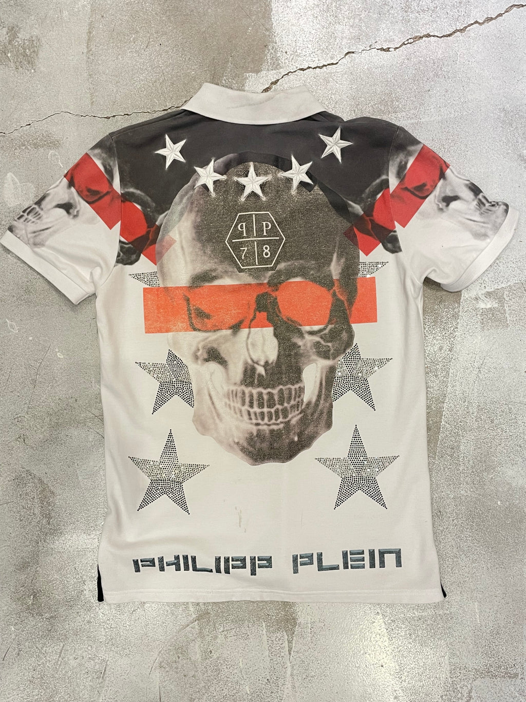 Polo Philipp Plein Blanco con Estampado de Calaveras Góticas / Urbanas talla S