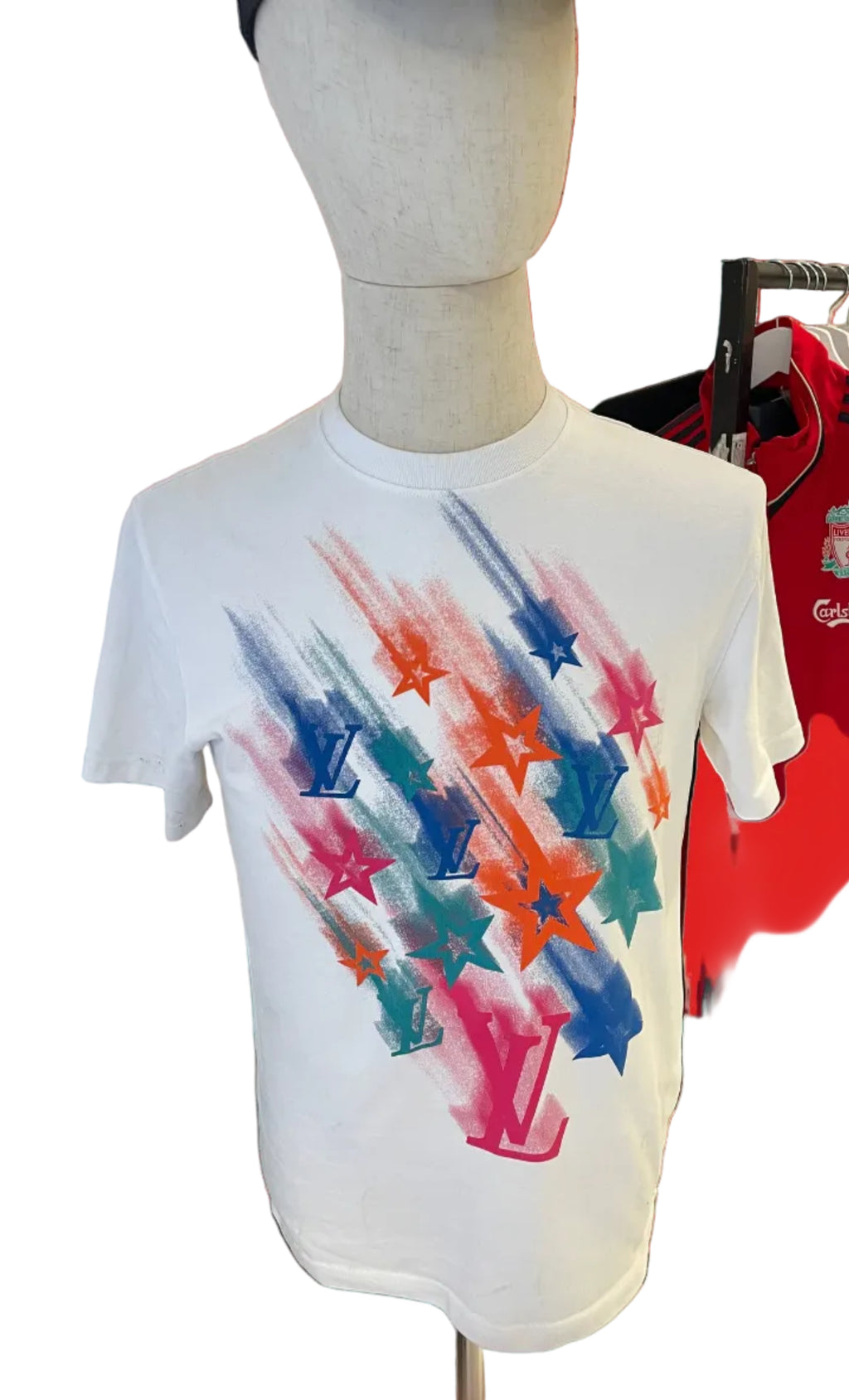 Camiseta Louis Vuitton Paris de Algodón Blanca - Estrellas y Logos LV talla S