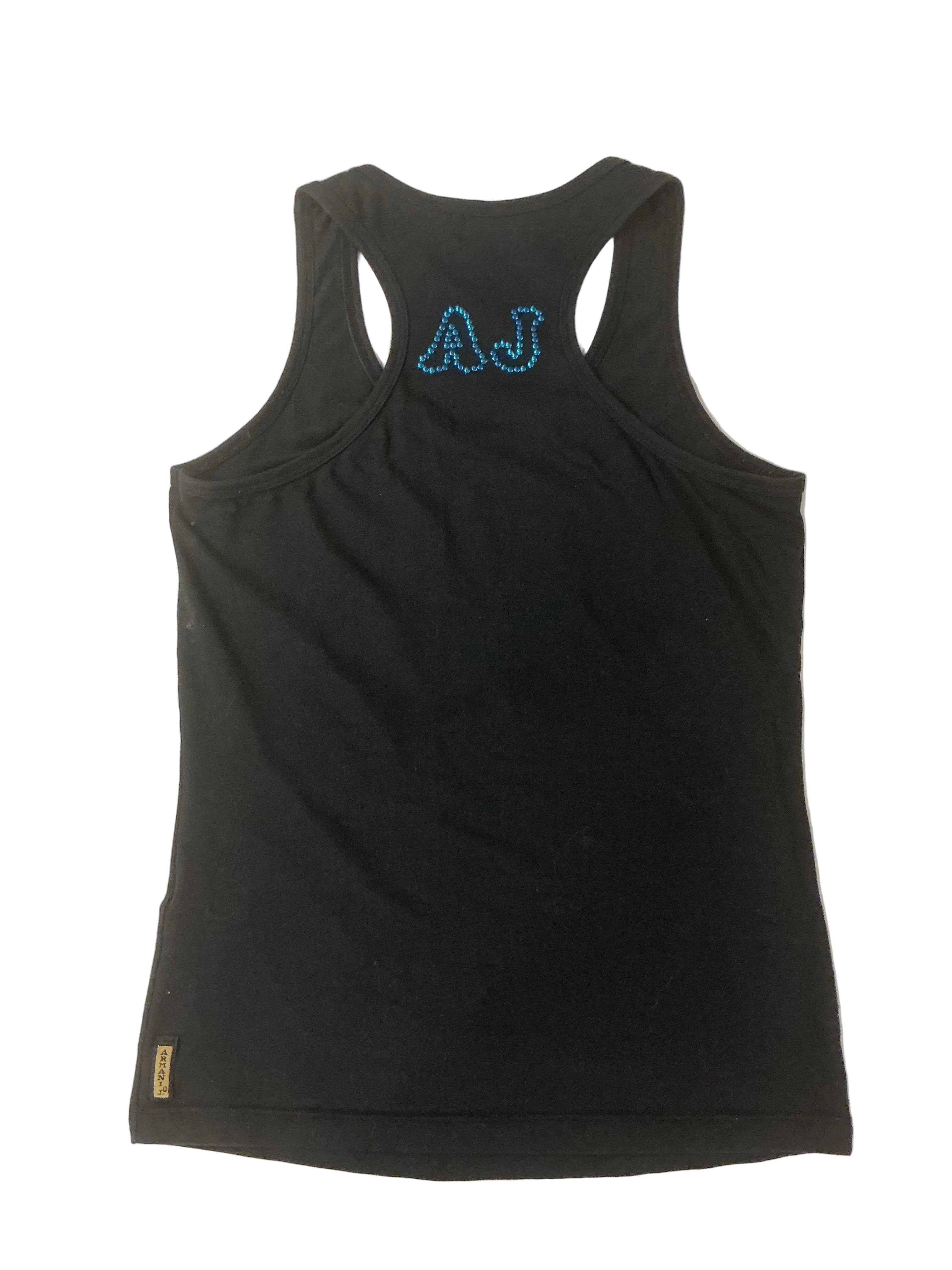Camiseta de tirantes Armani Jeans negra con logotipo de strass azul - Vintage Talla S