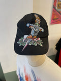 Gorra Trucker Negra COCOMAO - Bordado Daga Y2K con Cristales (Excelente Estado)