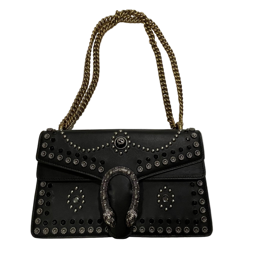 Bolso de Hombro Gucci Dionysus en Piel Negra con Tachuelas y Cristales swarosky