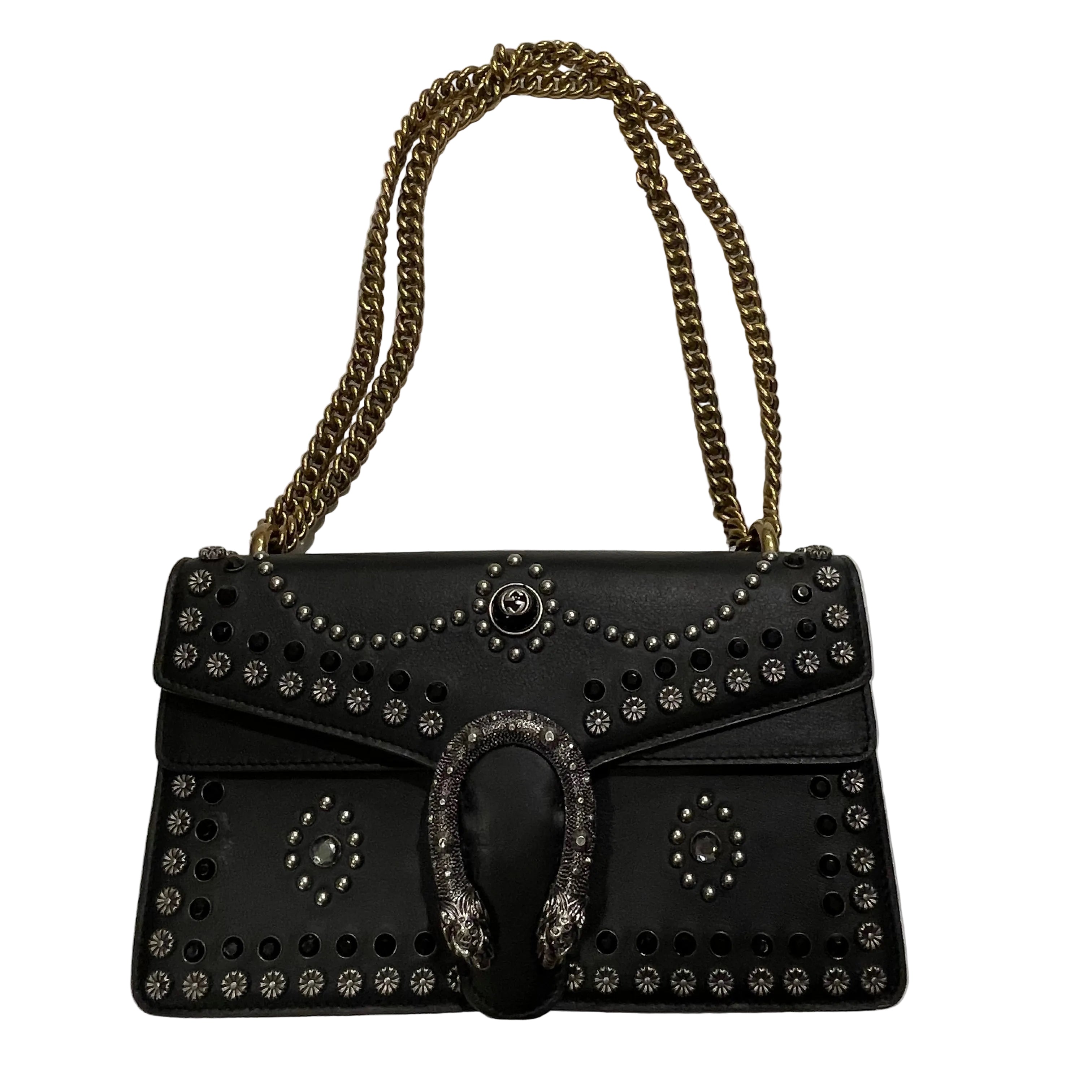 Bolso de Hombro Gucci Dionysus en Piel Negra con Tachuelas y Cristales swarosky