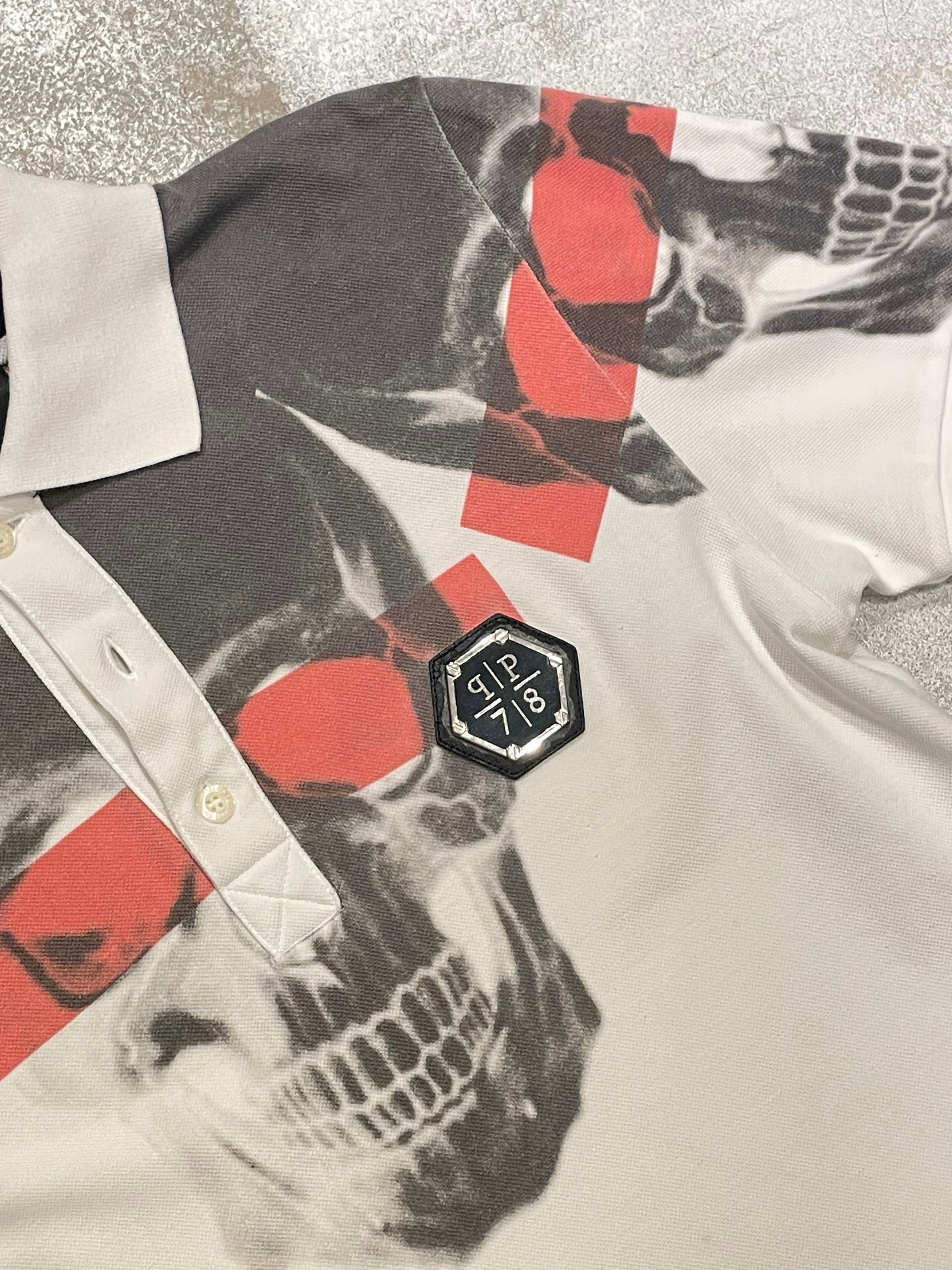 Polo Philipp Plein Blanco con Estampado de Calaveras Góticas / Urbanas talla S
