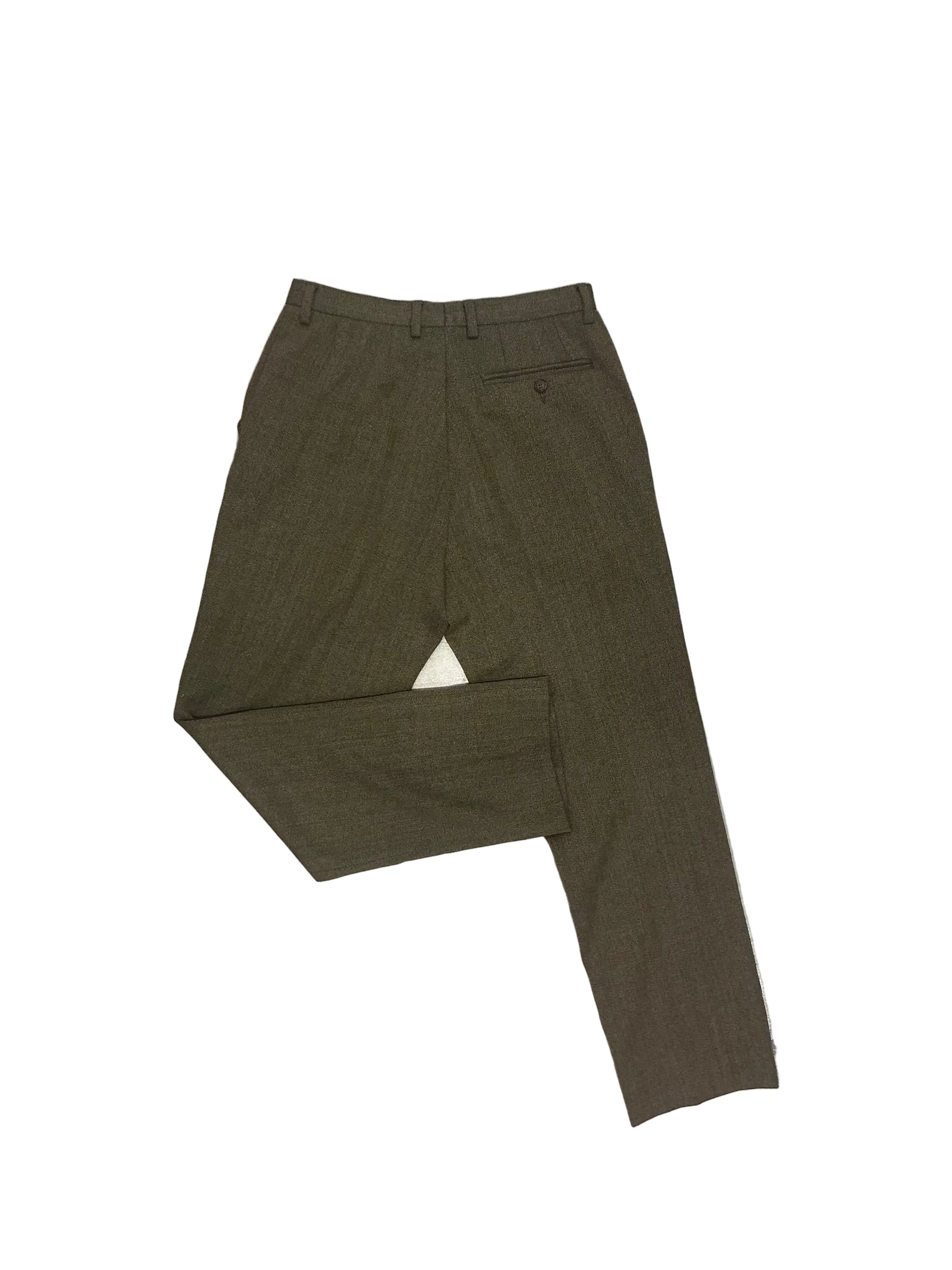 Pantalón de vestir D&G (Dolce & Gabbana) vintage en lana color marrón/oliva texturizado. Talla XS
