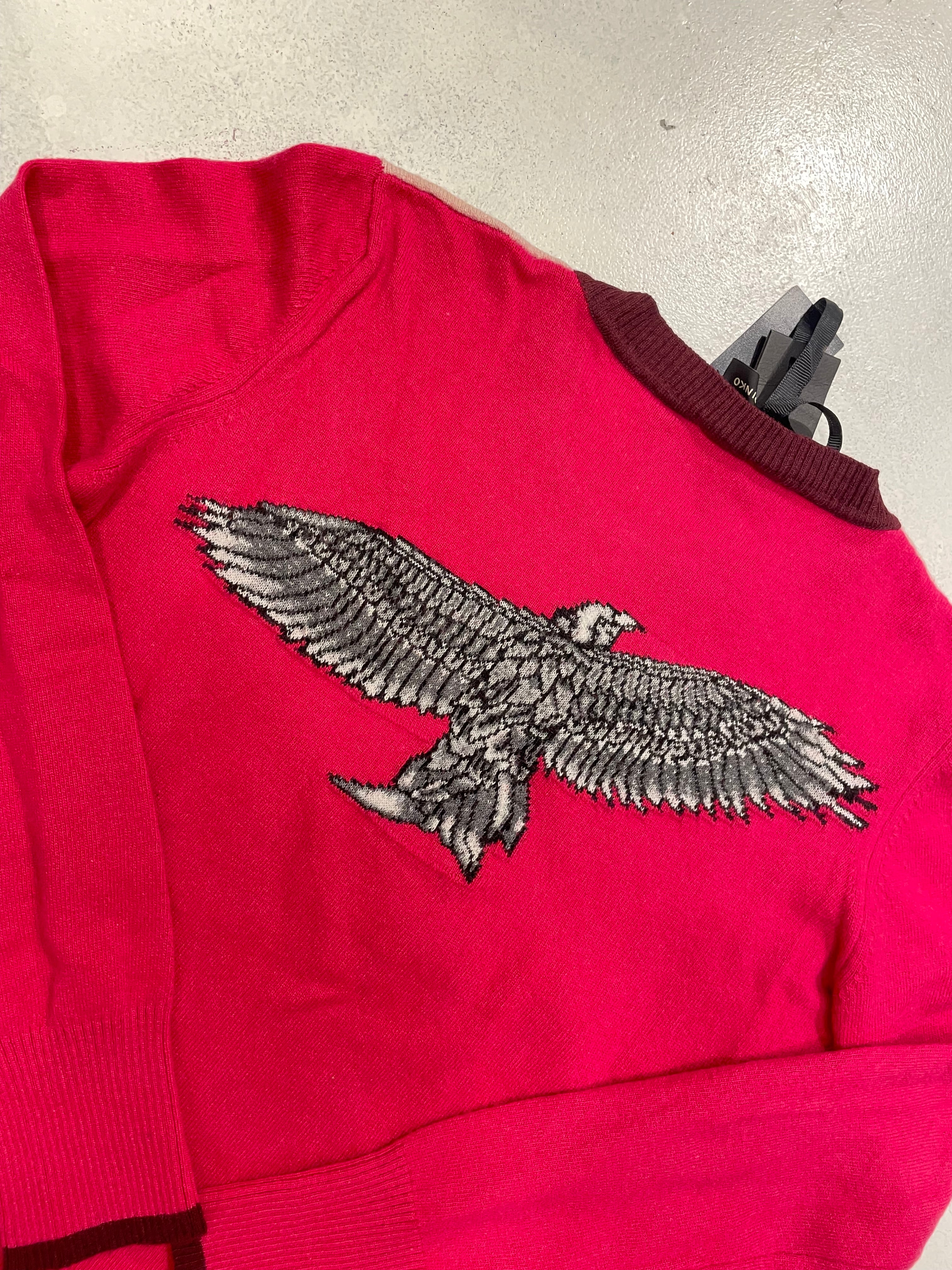 Jersey PINKO "Lamentare" Knitwear - Diseño Chevron Rosa y Burdeos